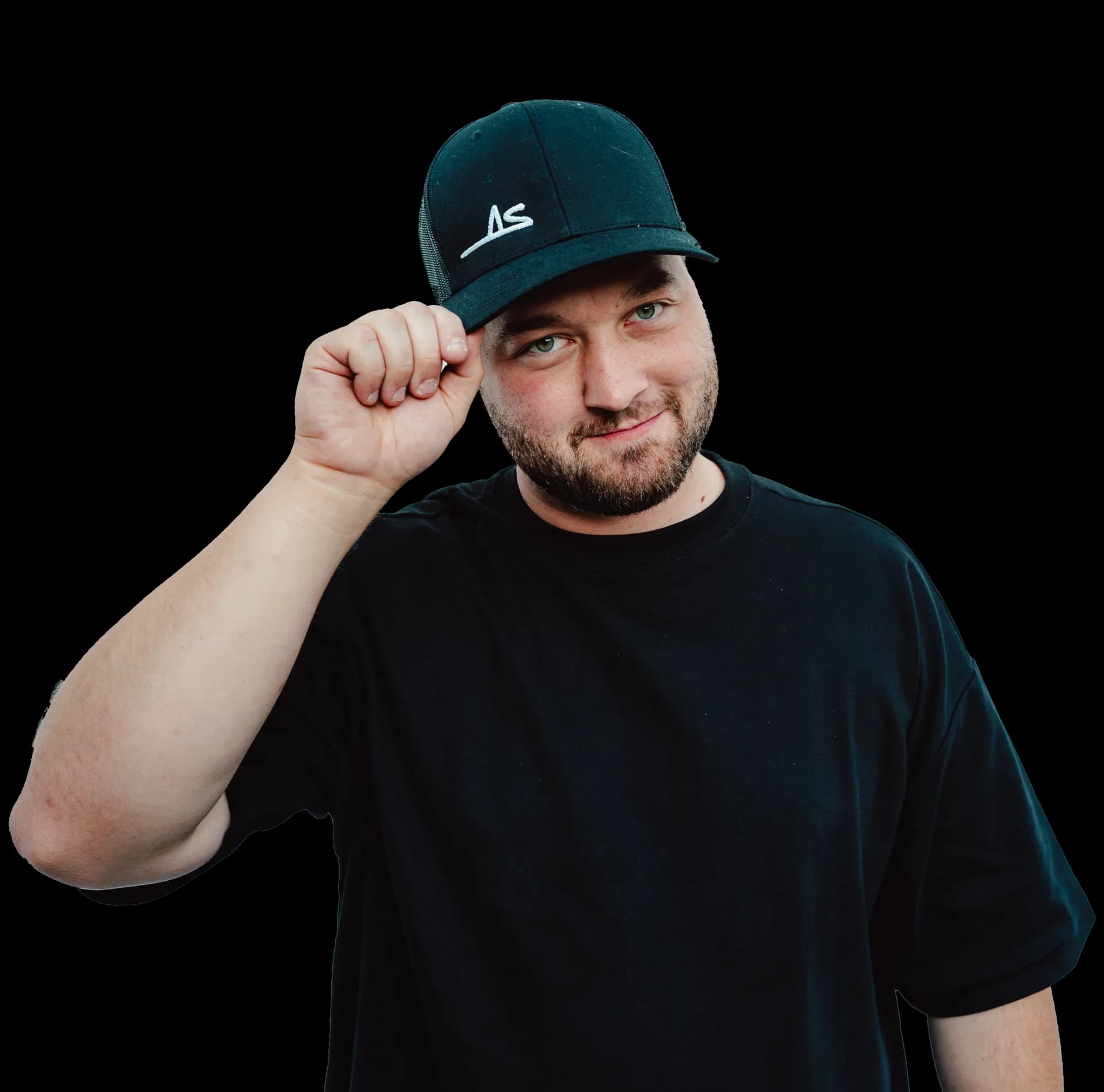 Andre Schwarzhans in an AS Artstudio cap, tipping the brim
